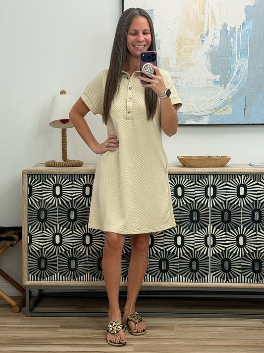 Button Front Short Sleeve Mini Dress