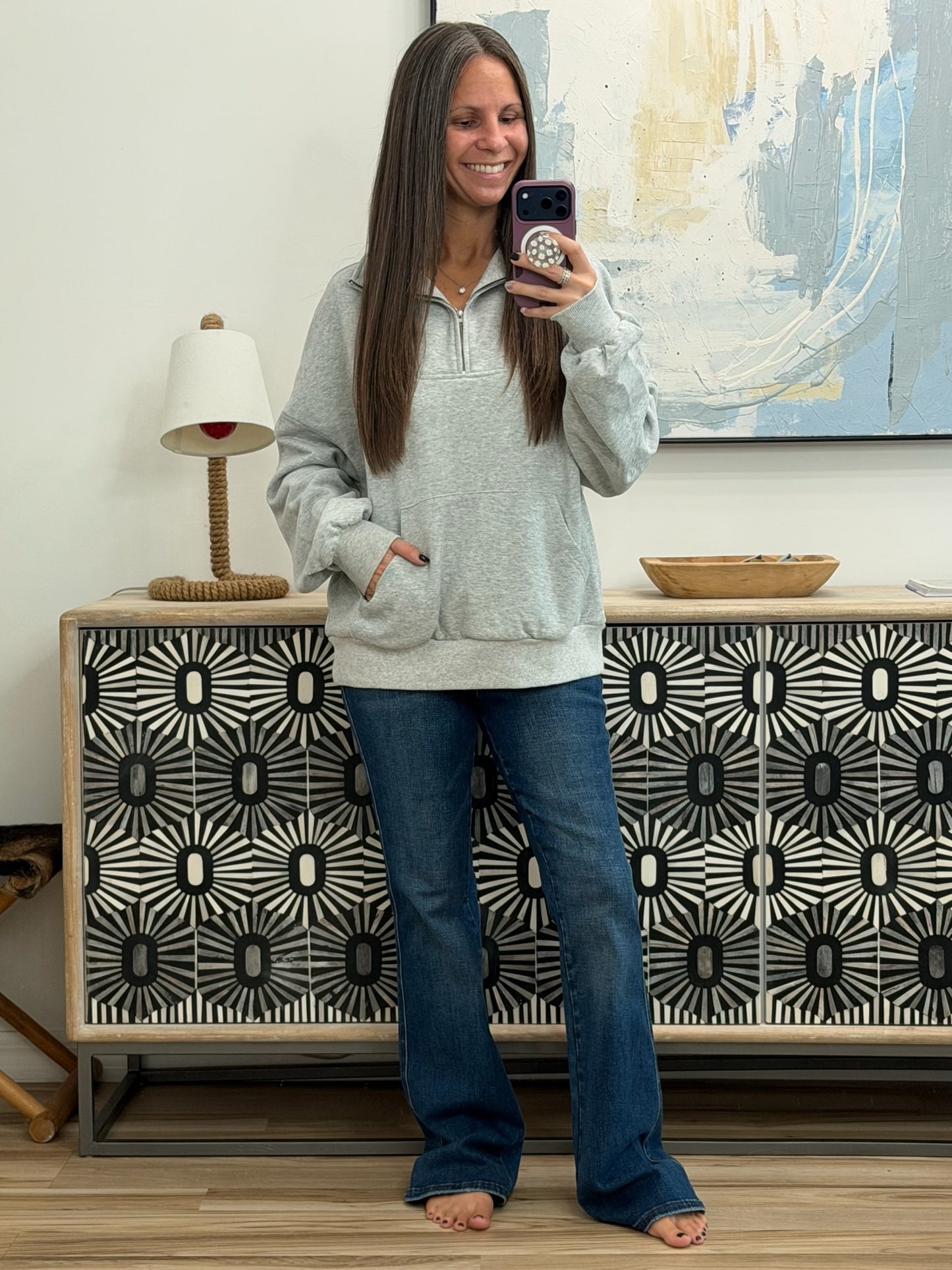 Bonbon Delight Half Zip Pullover in Grey