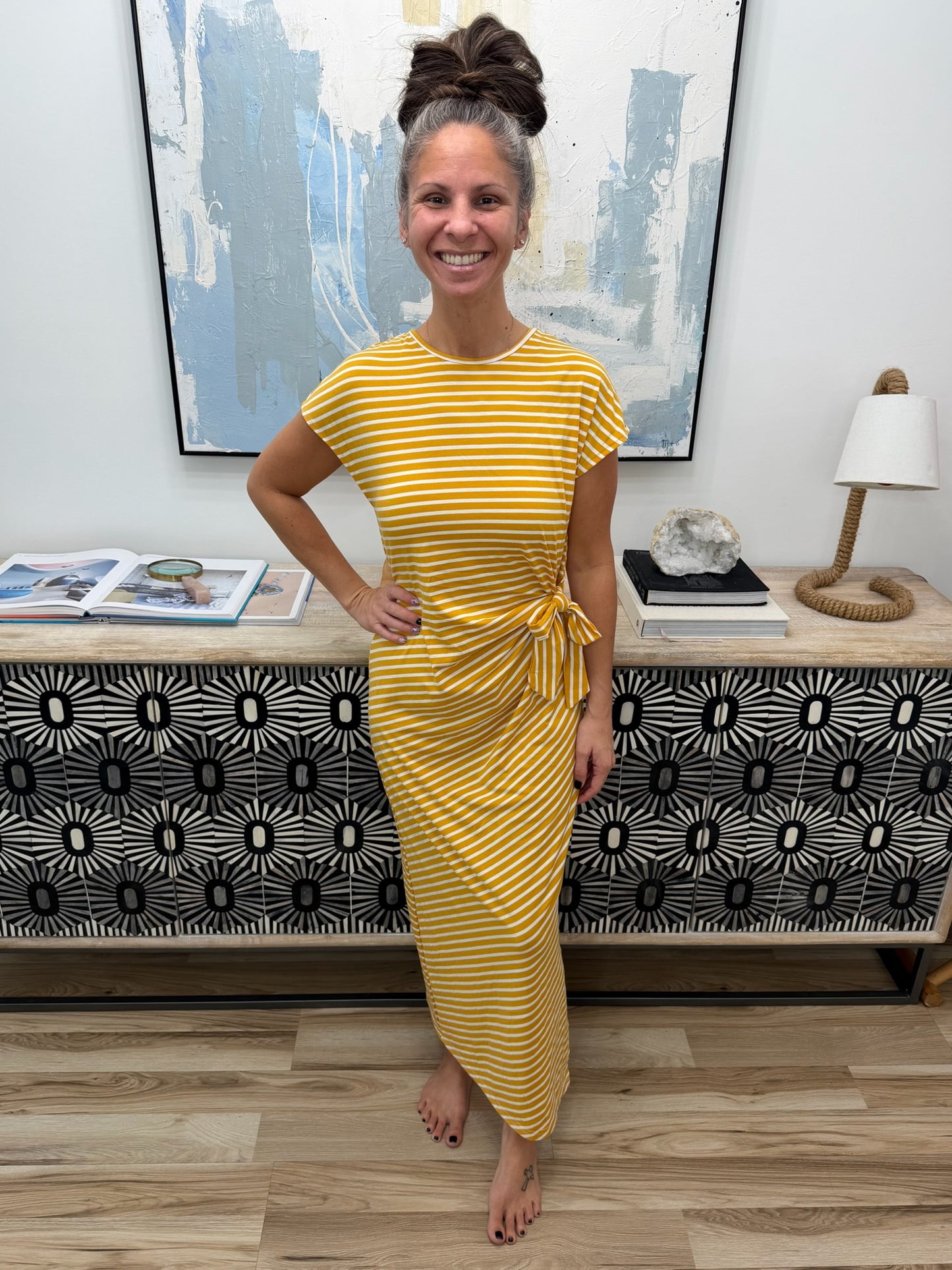 Striped Tie-Waist Midi Dress