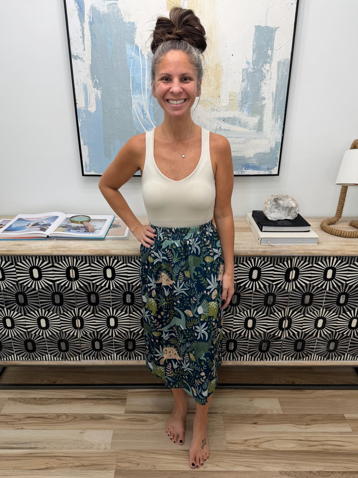 Printed Elastic Waist Skirt