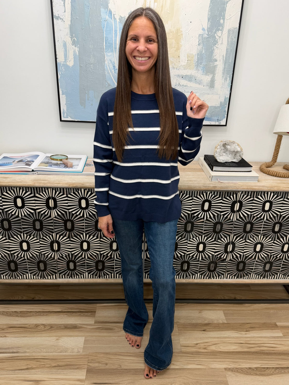 Parallel Lives Drop Shoulder Casual Top in Navy