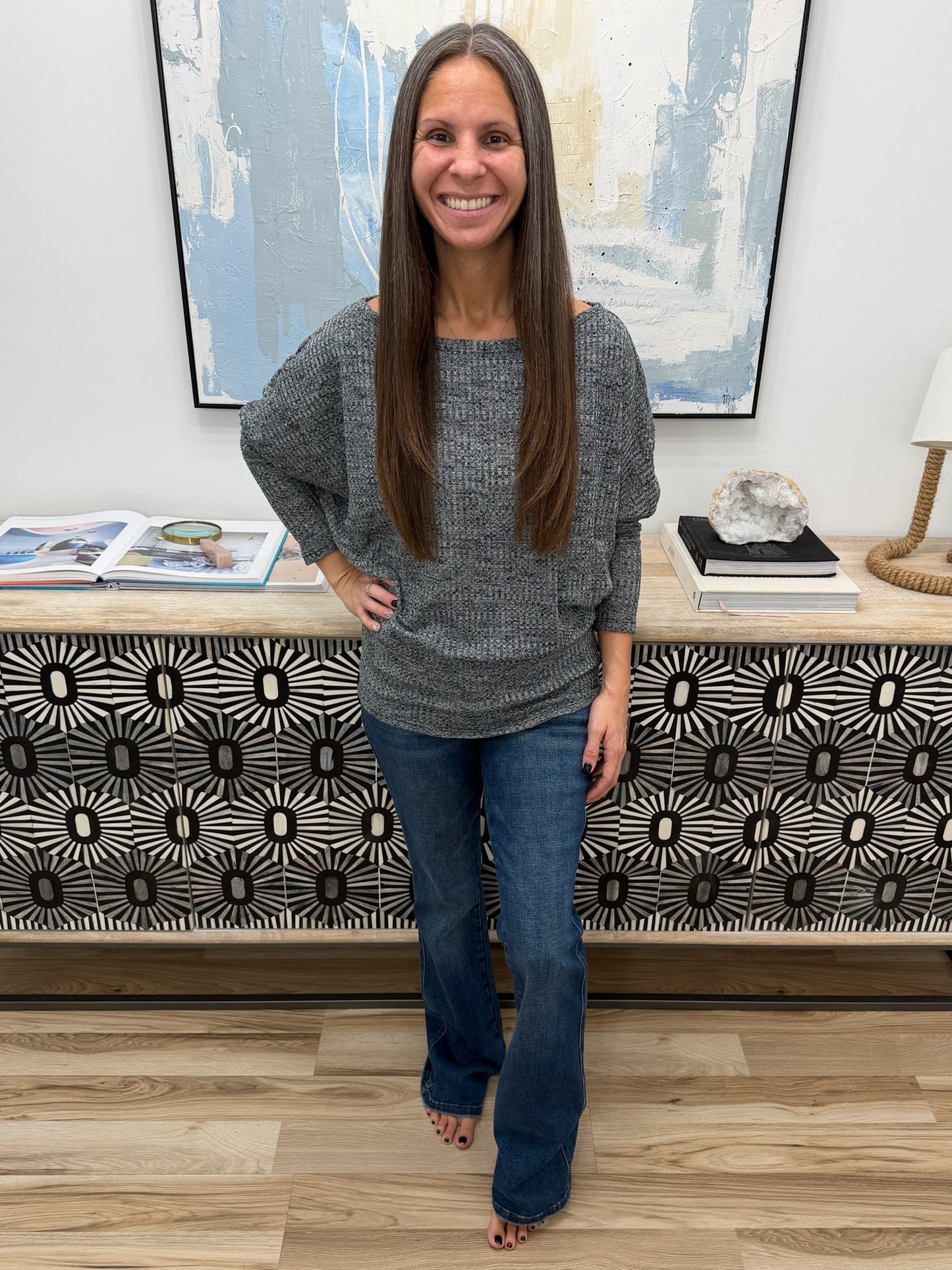 Warm Thoughts Ribbed Top in Charcoal
