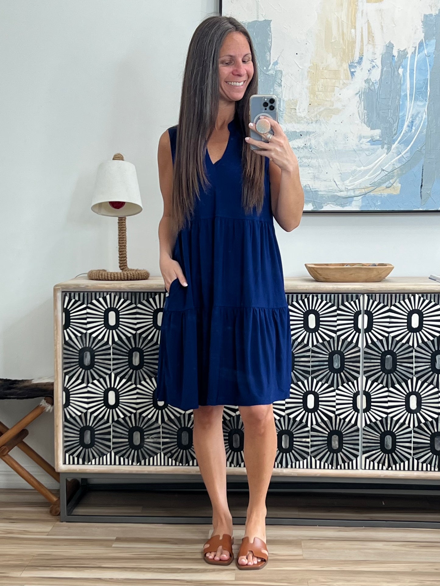 Lizzy Tiered Tank Dress in Navy