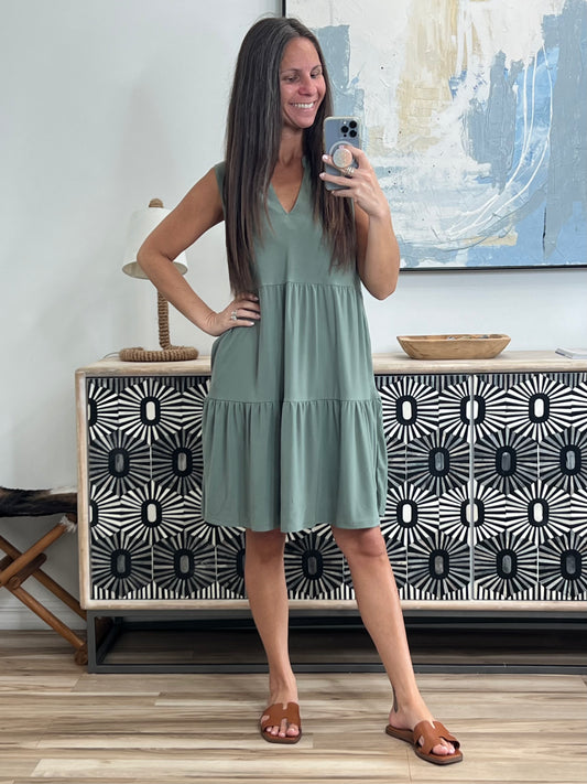 Lizzy Tiered Tank Dress in Pistachio