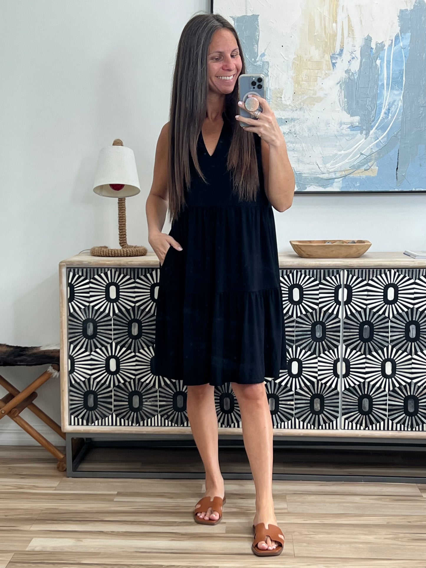 Lizzy Tiered Tank Dress in Navy