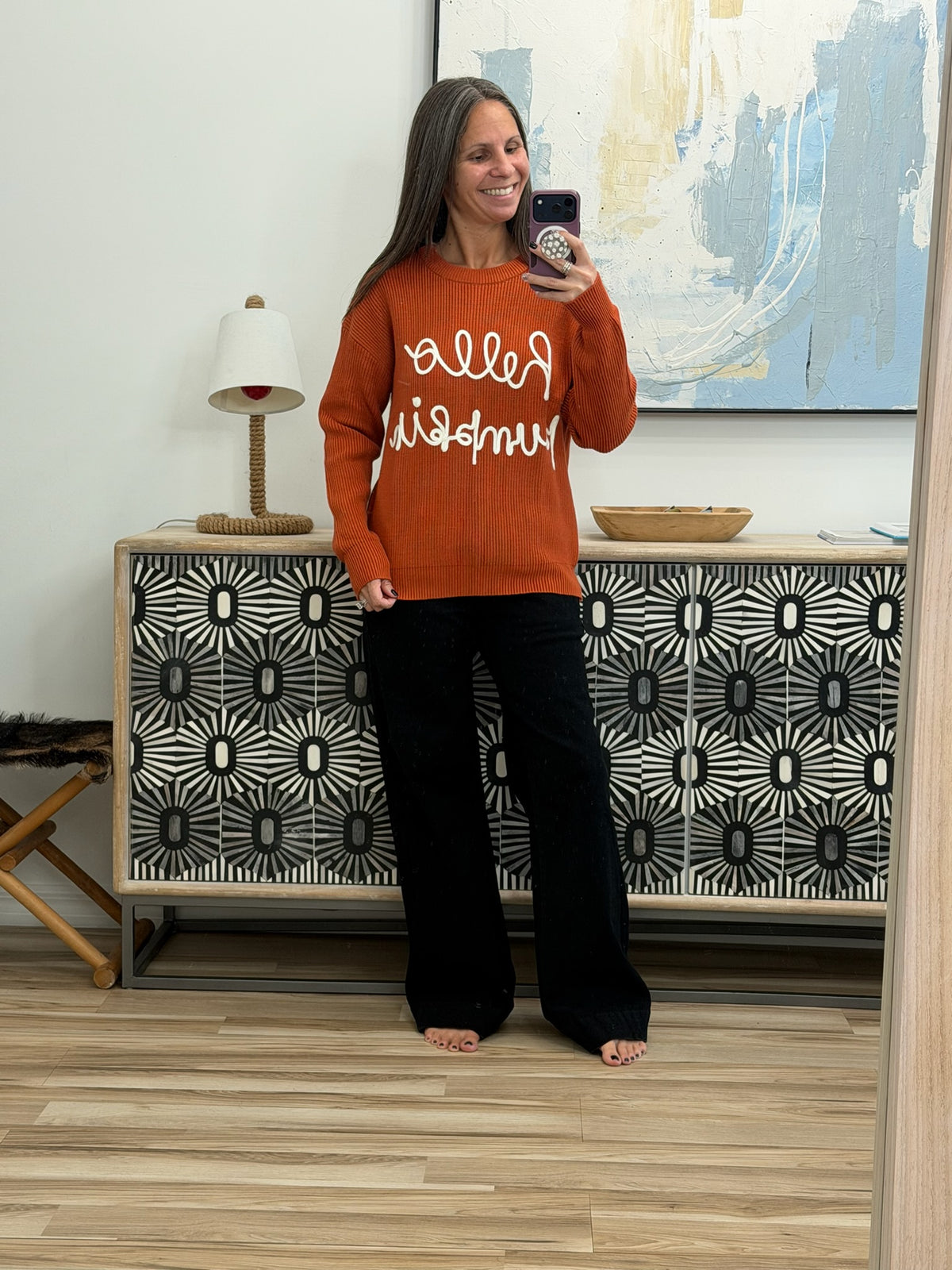 Letter Graphic Round Neck Long Sleeve Sweater
