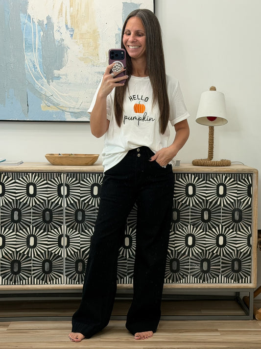 Embroidered Pumpkin Slogan Short Sleeve T-Shirt