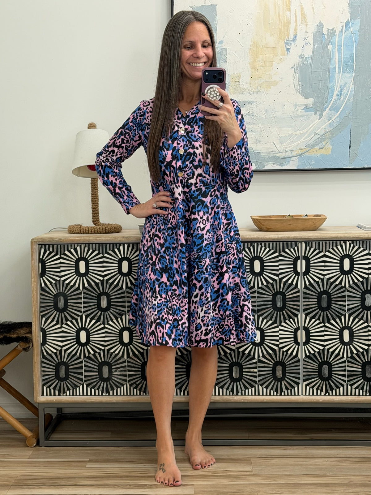 Printed Tie Waist Midi Dress