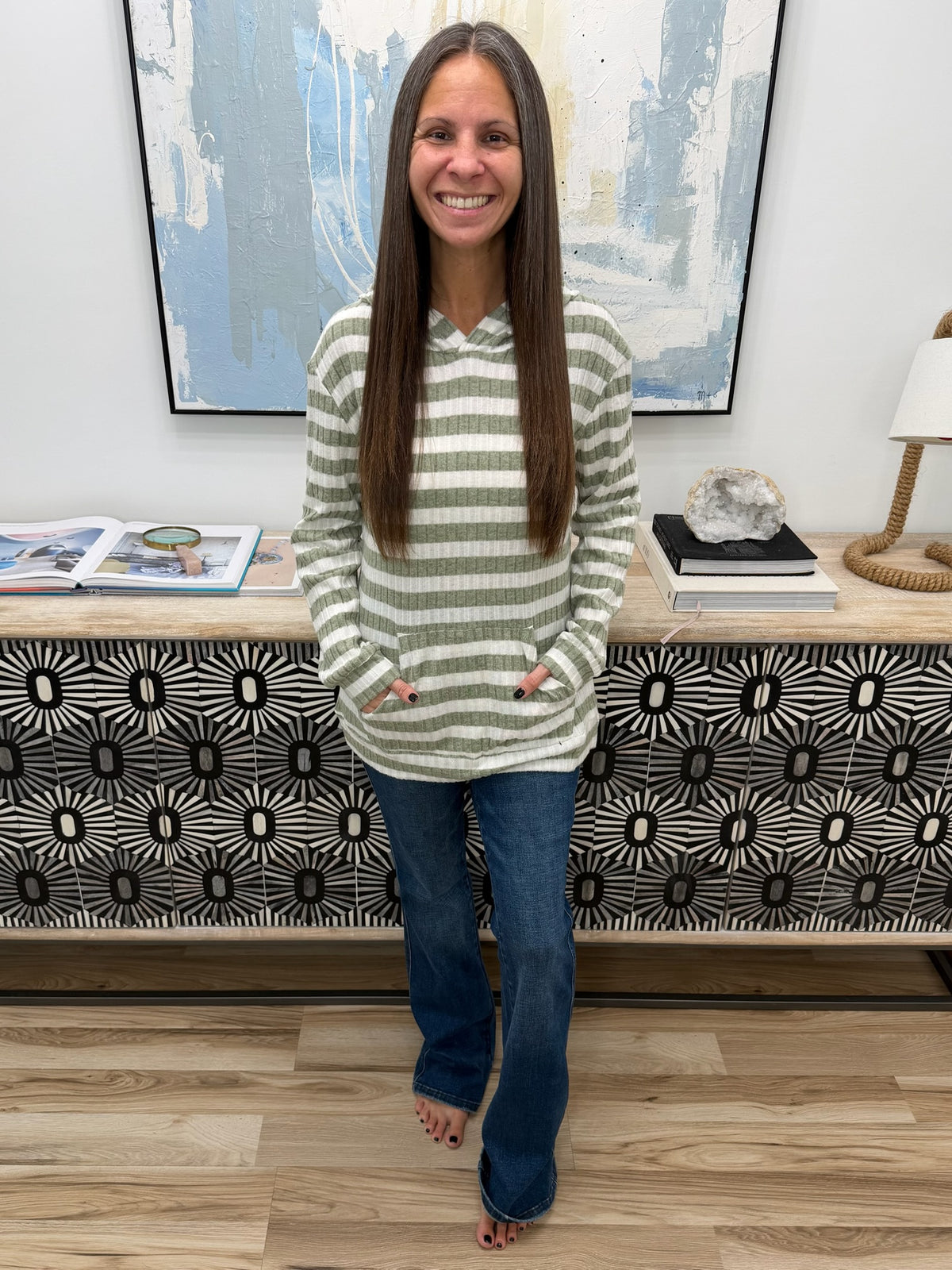 Striped Dropped Shoulder Hoodie