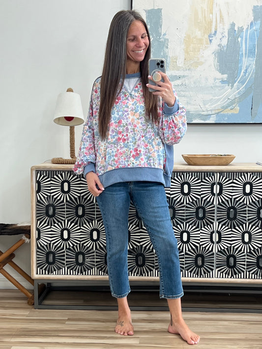 New Opportunities Drop Shoulder Floral Pullover