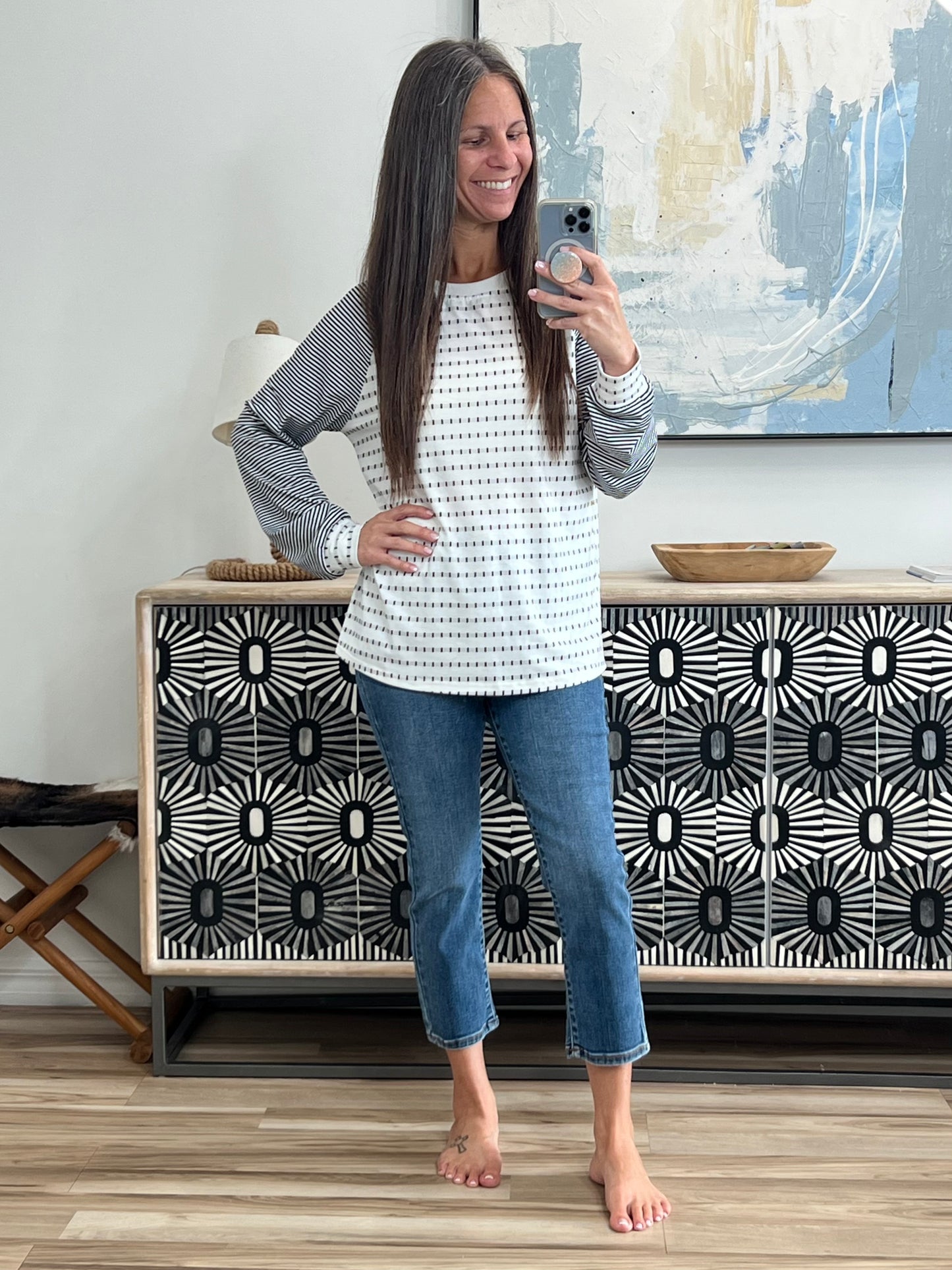 That's What I Like Raglan Patchwork Long Sleeve Top