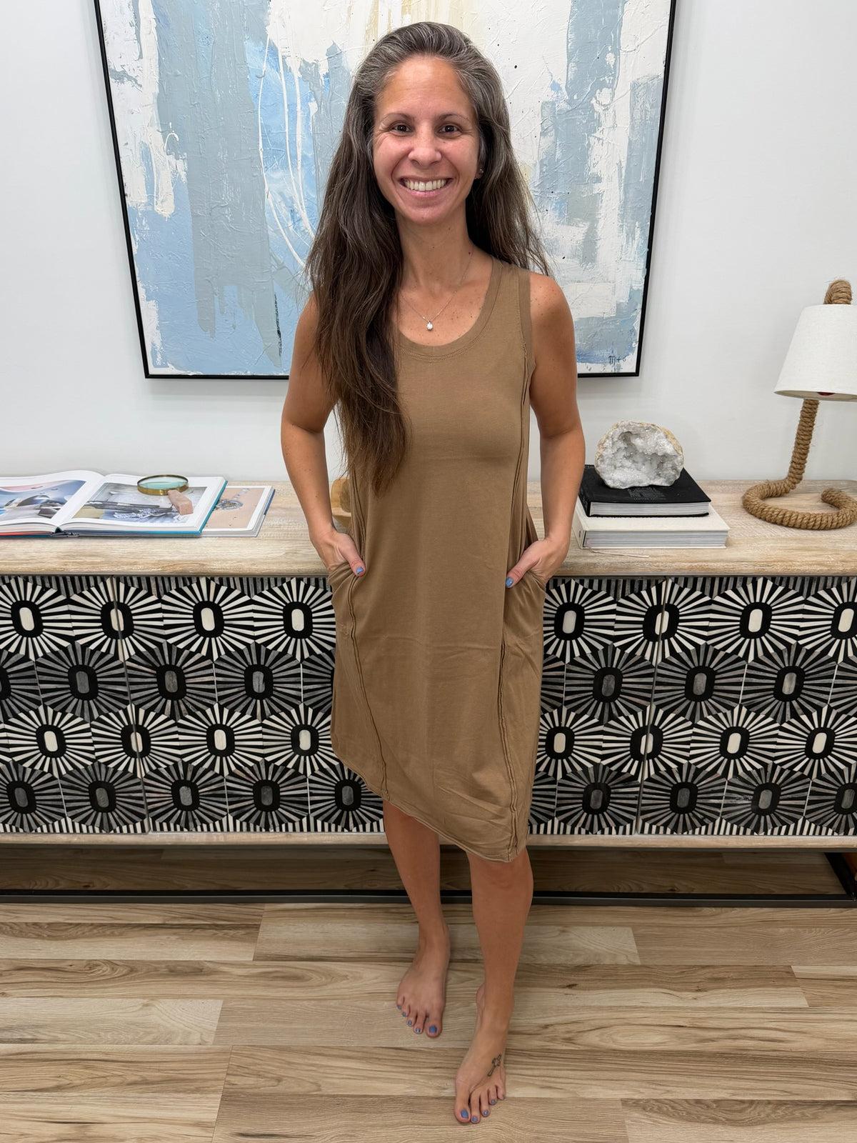 Blank Slate Scoop Neck Tank Dress in Mocha