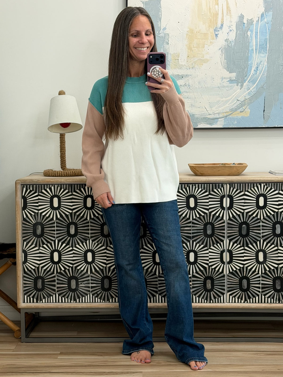 Walk in Central Park Ribbed Knit Color Block Pullover
