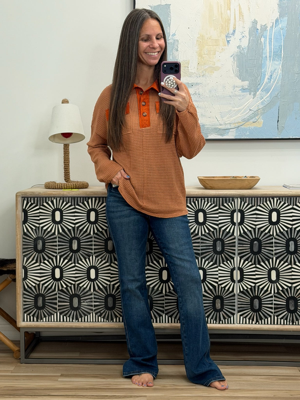 Can't Imagine Why Waffle Knit Contrast Trim Top