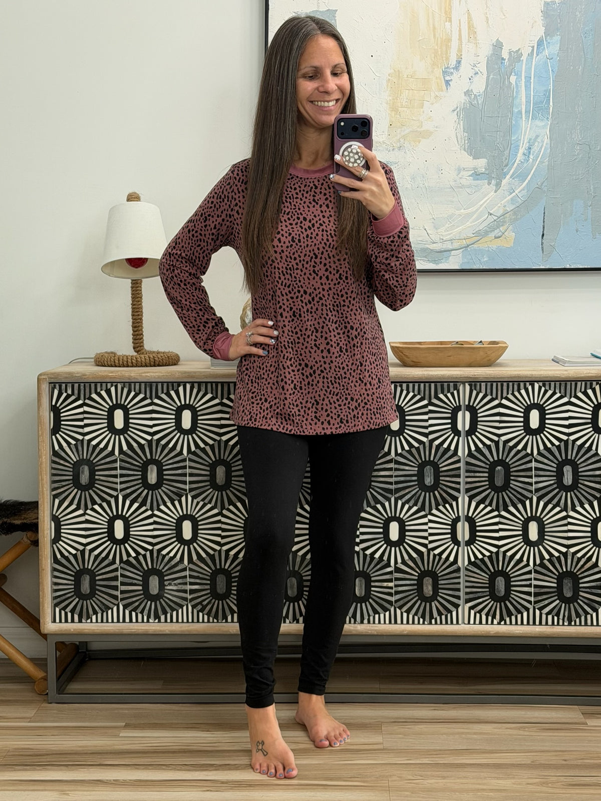 Spotted Around Town Long Sleeve Top