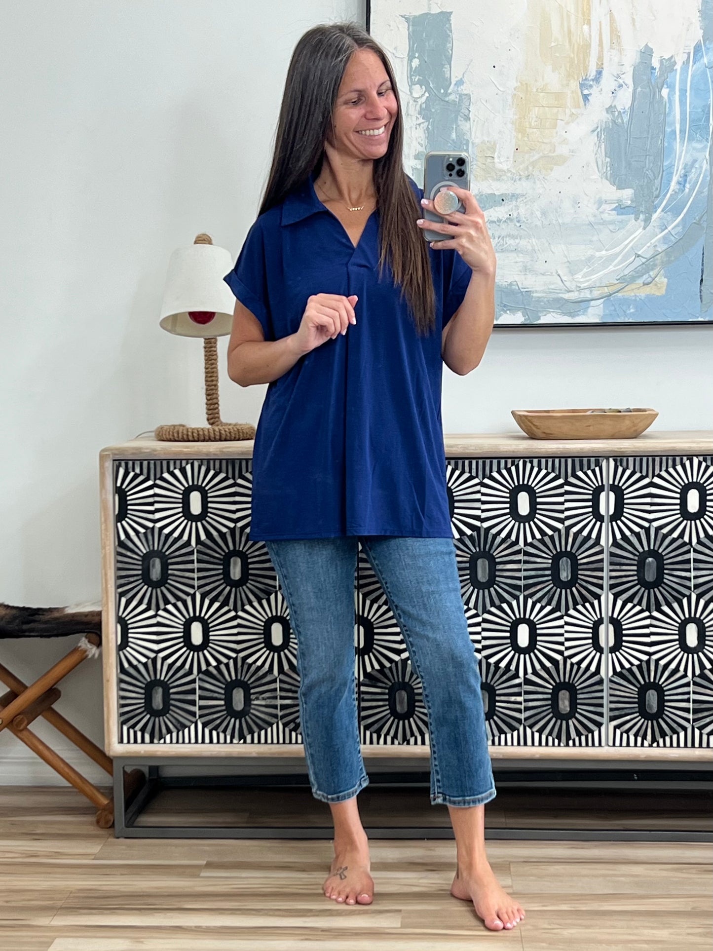 Sea You Soon Collared Top in Navy