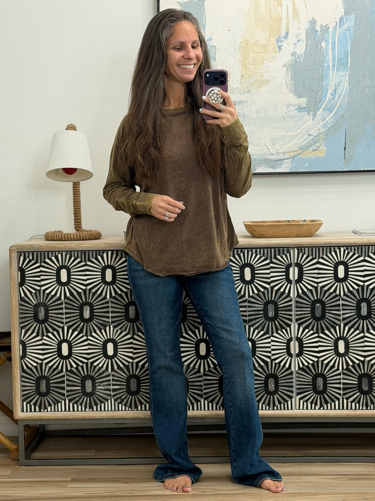 Lesson Learned Mineral Wash Raglan Sleeve Top