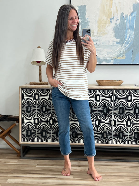 I Think I'm in Love Round Neck Loose Tee in Khaki Leopard
