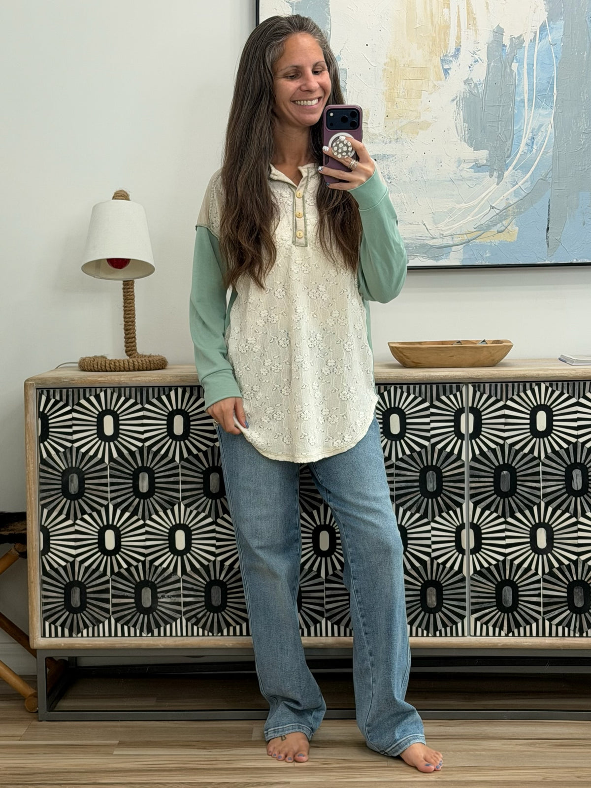 Because I Can Drop Shoulder Henley Top