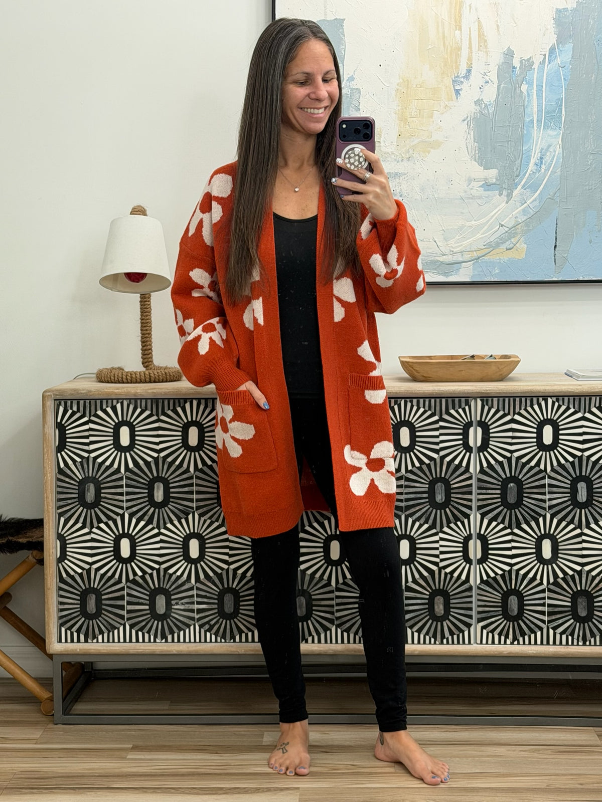 Enough Anyways Floral Cardigan in Burnt Orange