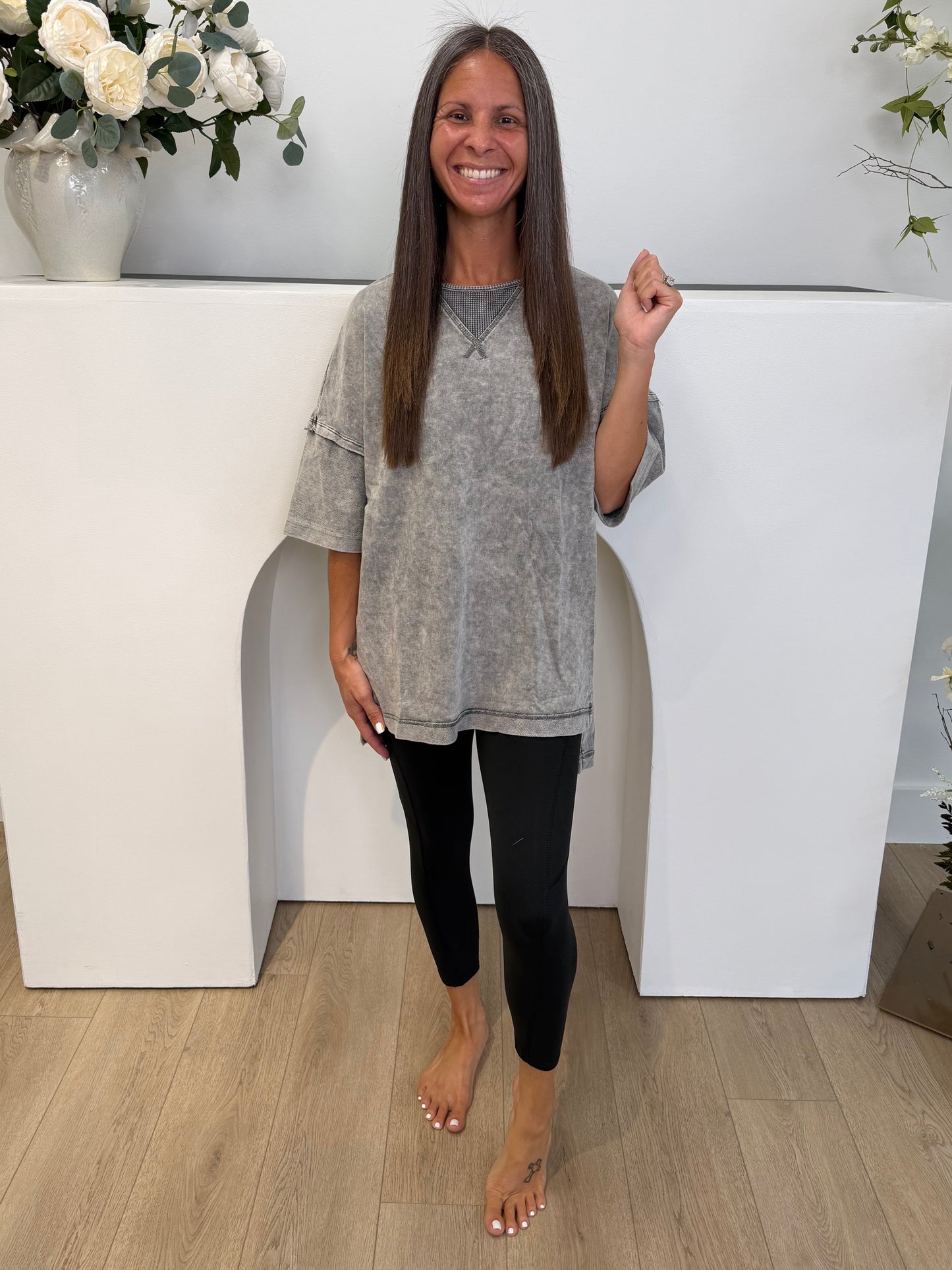 Unbothered Mineral Wash Top in Grey
