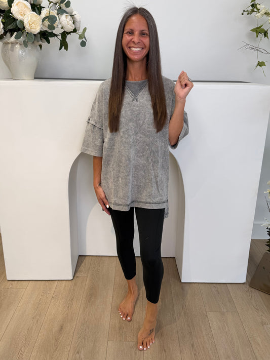 Unbothered Mineral Wash Top in Grey