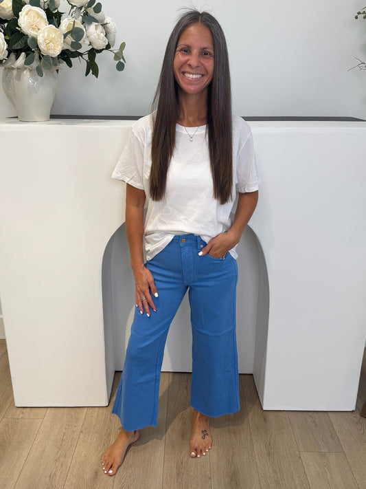 Lisa High Rise Control Top Wide Leg Crop Jeans in Sky Blue