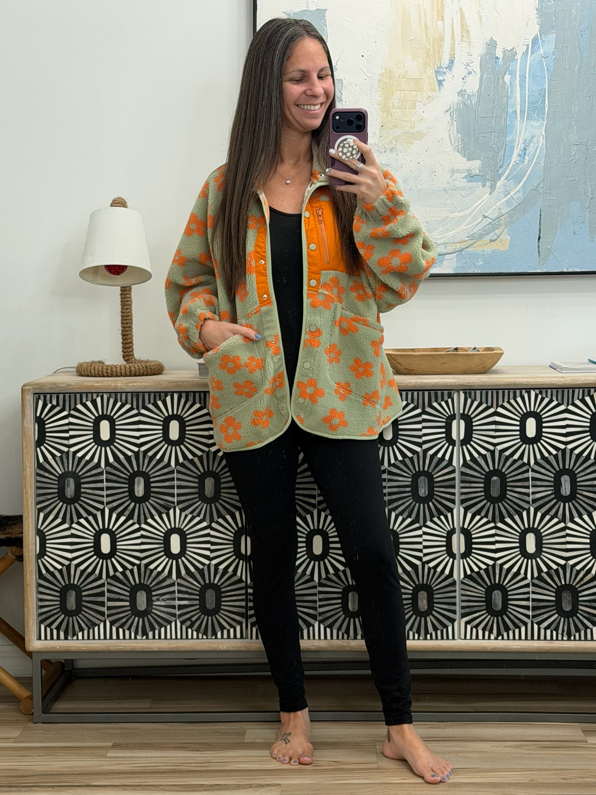 Love It Don't Leave It Floral Fleece Jacket