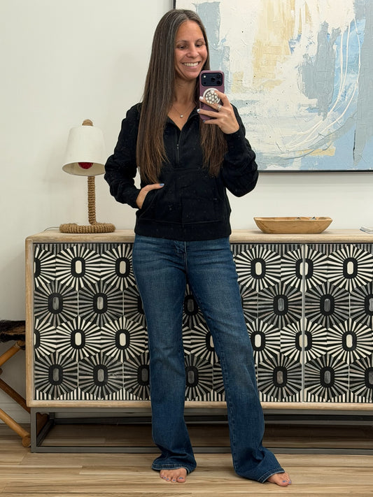 Under Her Spell Half Zip Pullover in Black