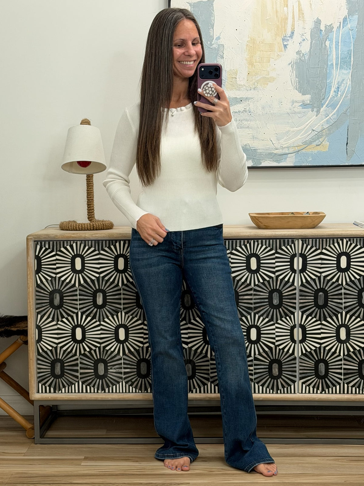 Ribbed Long Sleeve Knit Top