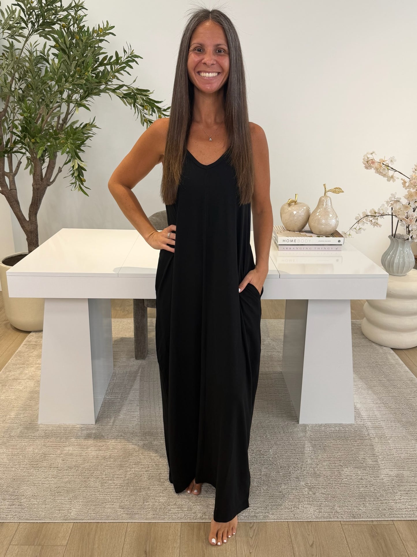 Just Getting Started Spaghetti Strap Maxi Dress in Black