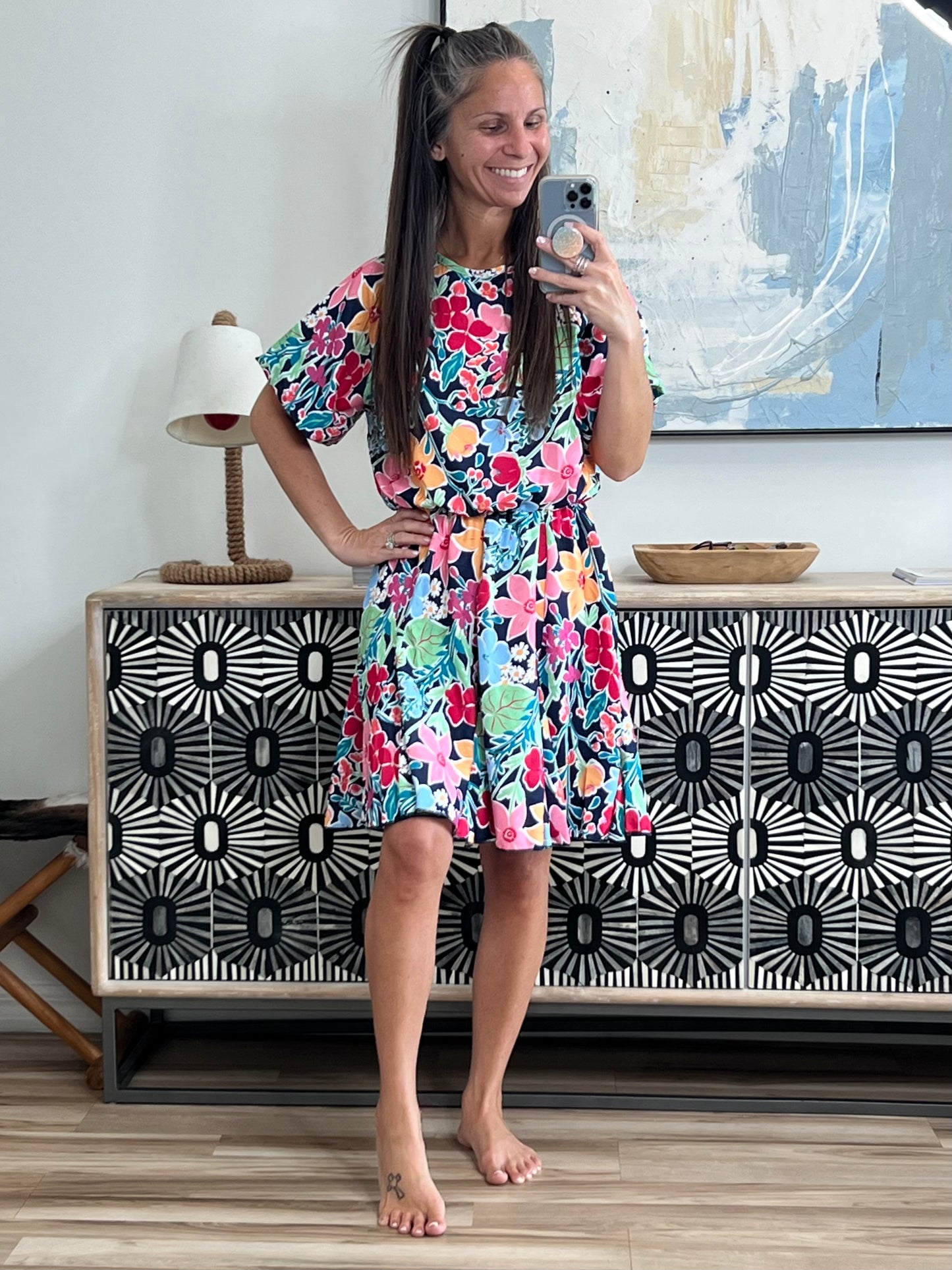 Miss Behave Bubble Sleeve Dress in Navy