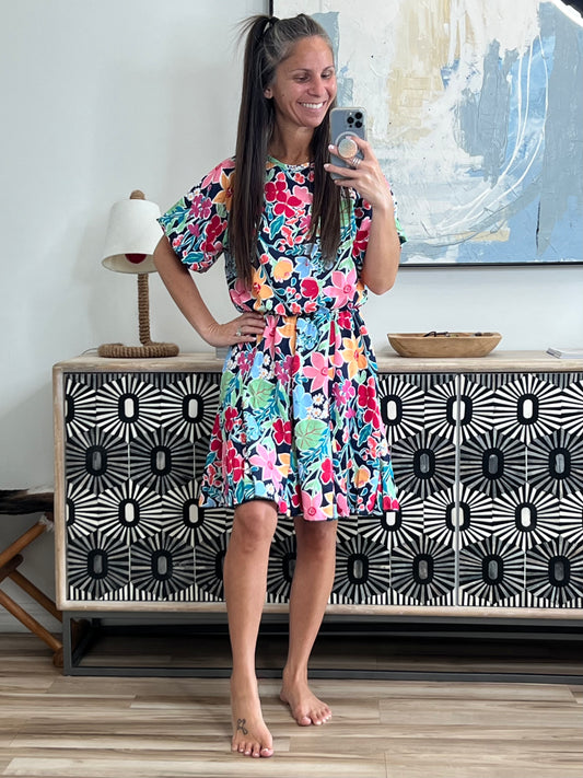 Miss Behave Bubble Sleeve Dress in Navy