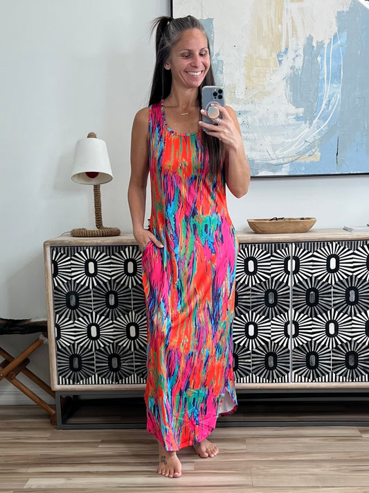 Scoop Neck Sleeveless Dress with Pockets