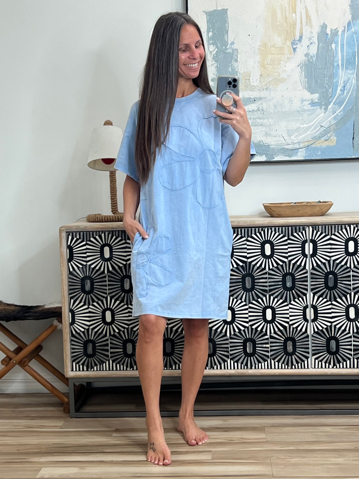 Floral Round Neck Short Sleeve T-Shirt Dress