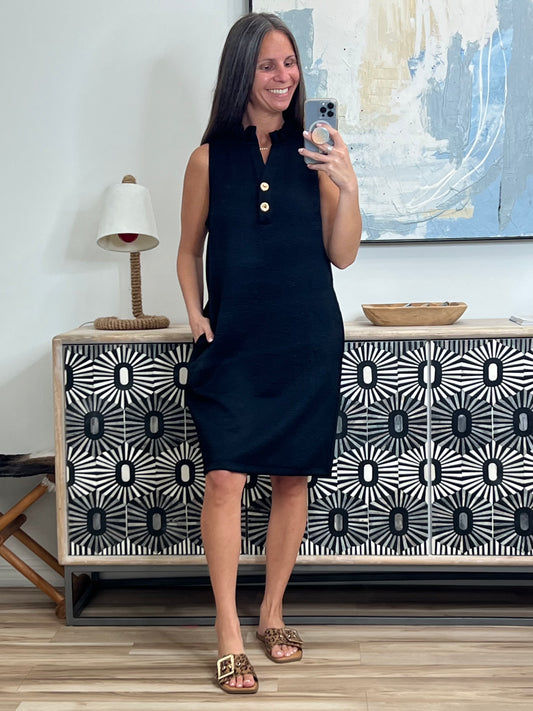 High Tide High Neck Embossed Sleeveless Dress in Black