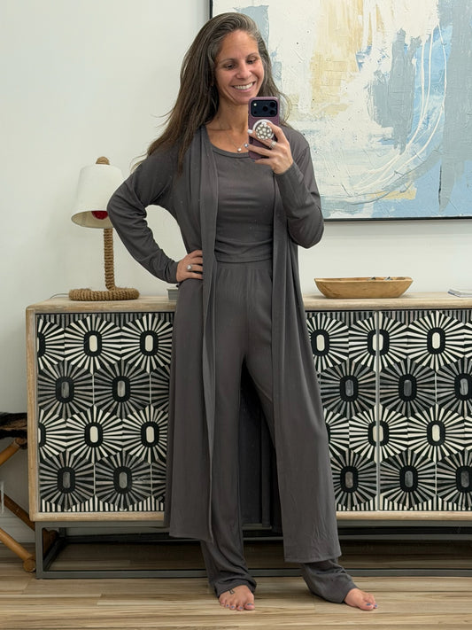 Round Neck Tank & Cardigan & Pants Set