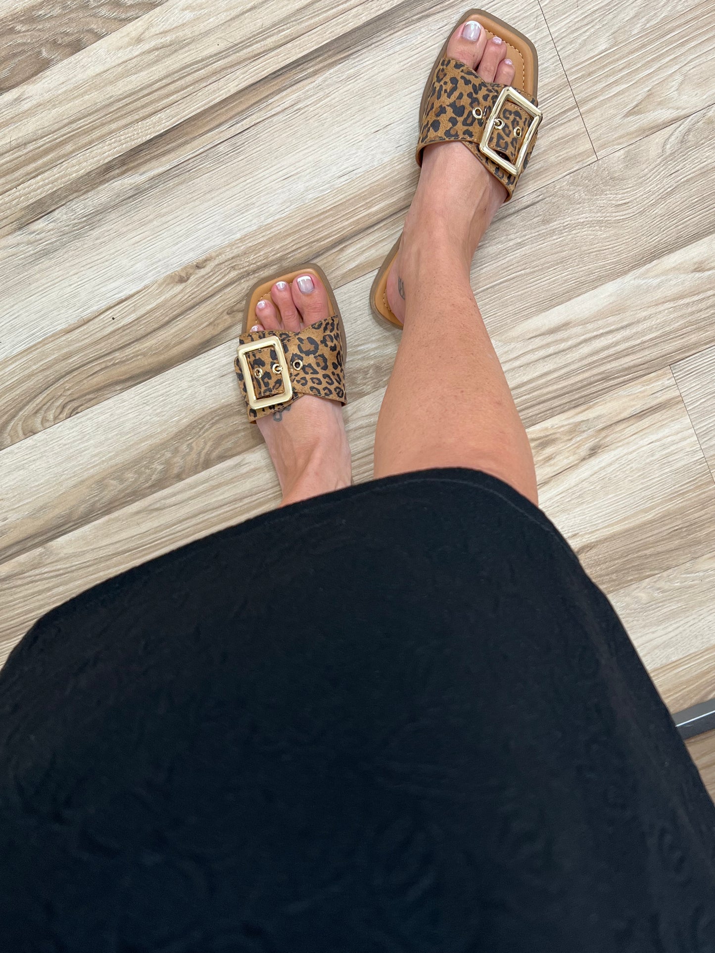 Opera Square Toe Buckle Slip On Sandal