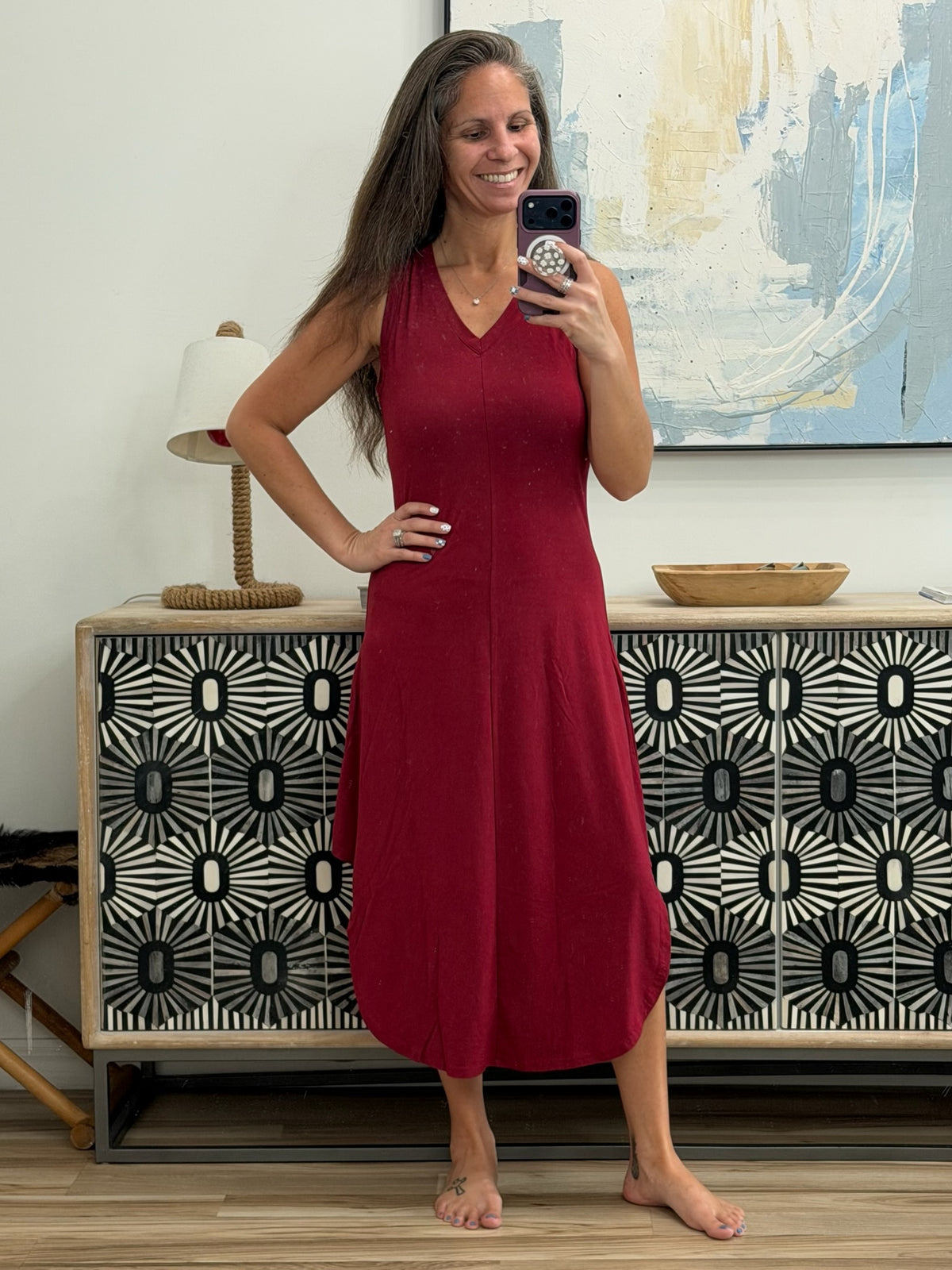 Full Size V-Neck Midi Tank Dress