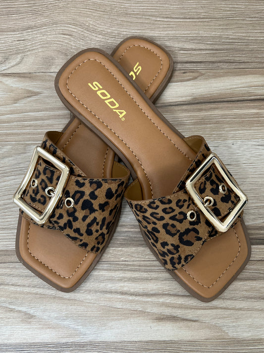 Opera Square Toe Buckle Slip On Sandal