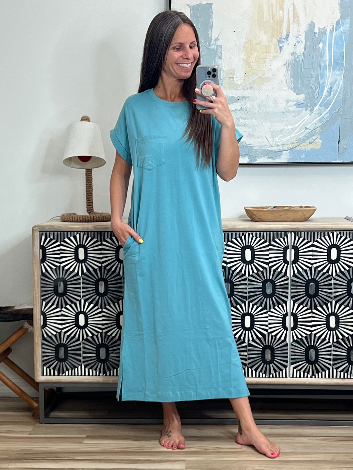Fix You Right Up Short Sleeve Midi Dress in Dusty Teal