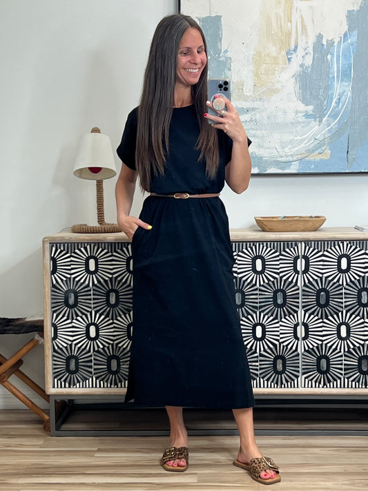 Fix You Right Up Short Sleeve Midi Dress in Black