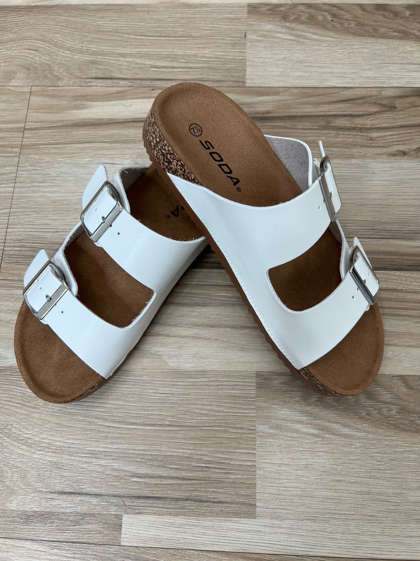 Jete Double Buckle Slides in White