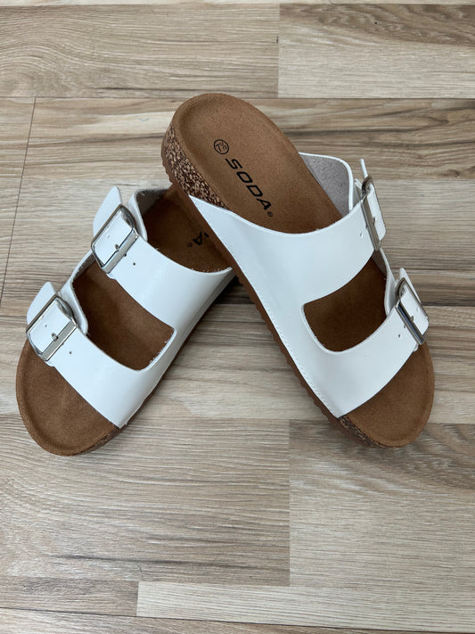 Jete Double Buckle Slides in White