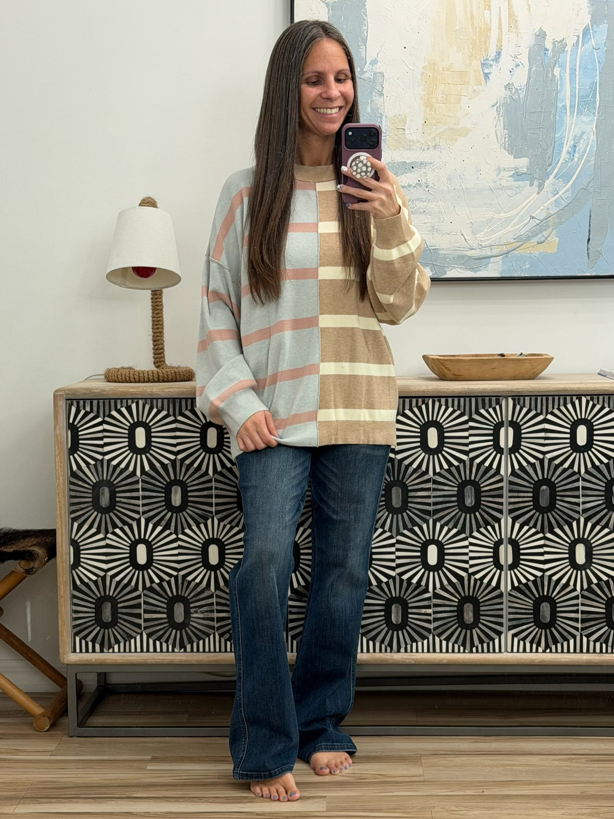 Exceptional Thought Striped Patchwork Sweater