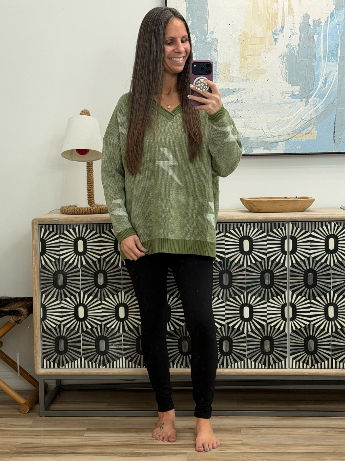 Shock Value V-Neck Sweater in Olive