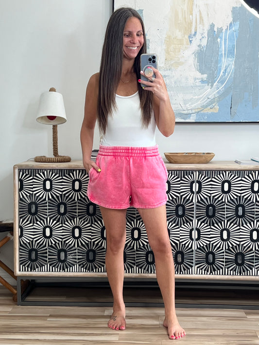 Daily Routine  Mineral Wash Shorts in Fuchsia