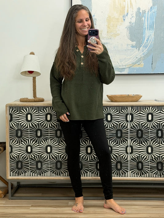 Come Together Henley Casual Top in Dark Olive