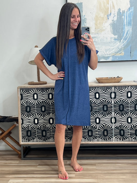 Heathered Round Neck Short Sleeve Dress
