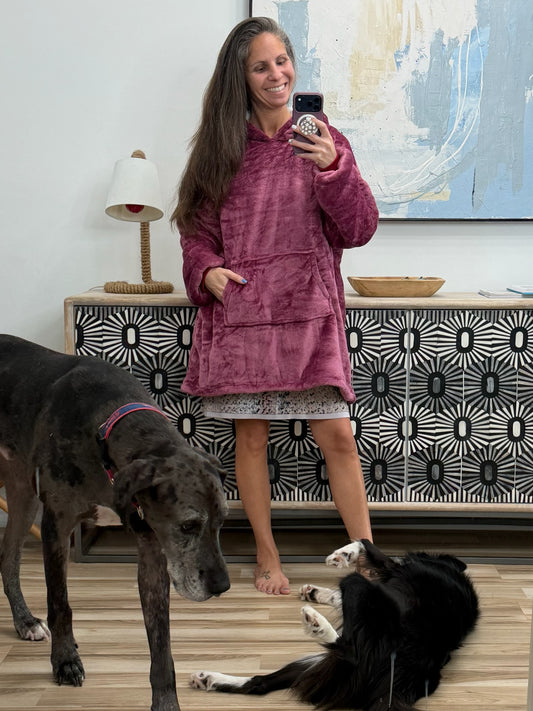 Oversized Velour Blanket Hoodie in Purple